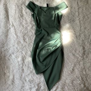 Asymmetrical Off the Shoulder Green Dress